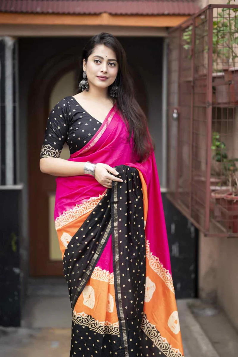 Chanderi Cotton Multicolor Tie Dye Saree